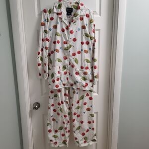 Nick & Nora 2 Piece Sleepwear Pajama Set Top Pants Womens BlueBirds Cherry Pie S